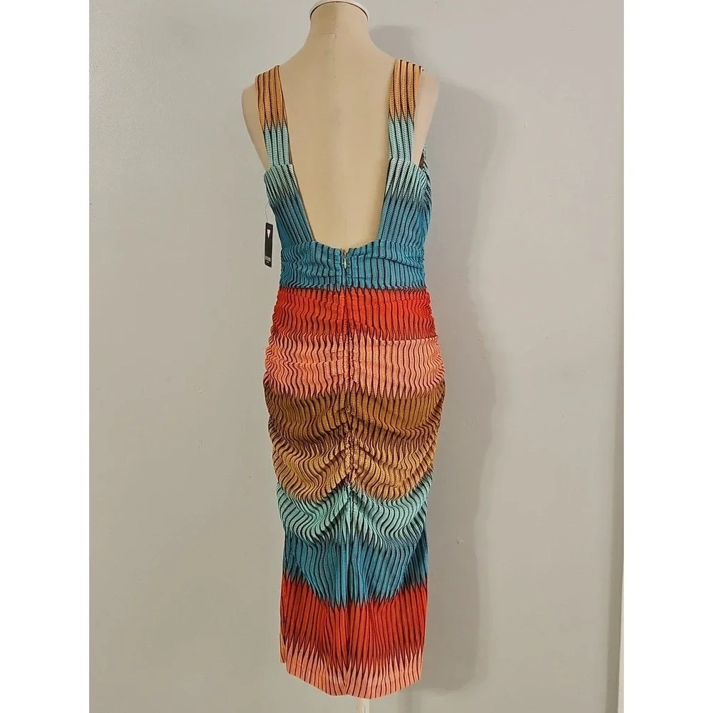 Guess Women's Size 8 Striped Open-Stitch V-Neck Sleeveless Bodycon Midi Dress - Picture 6 of 12